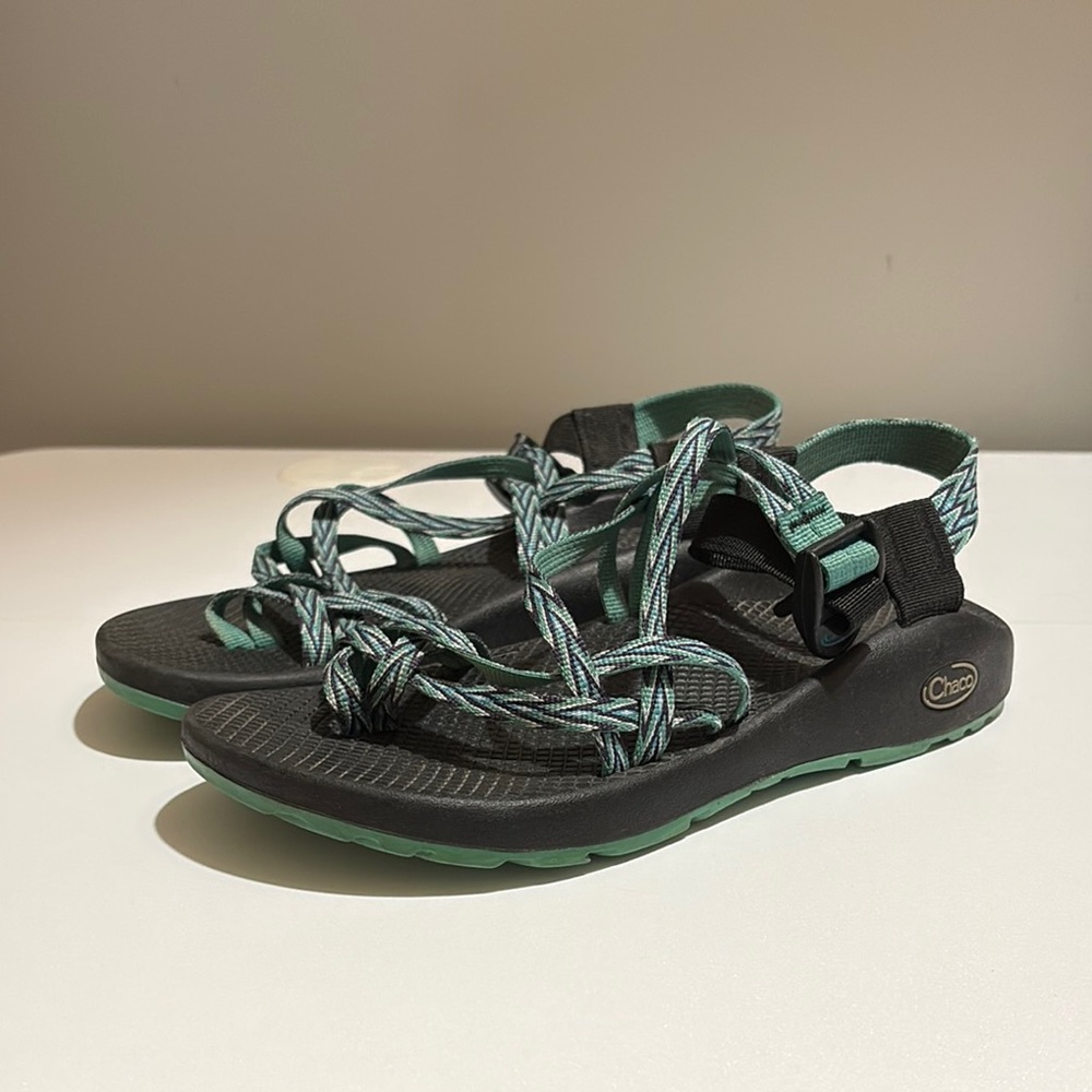 Chaco Black and Green Sandals with Braided Straps
